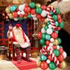 Christmas Balloon Garland Arch Kit, Xmas Balloon Decorations with Red Candy Elf Foil Balloons, Metallic Green Red Gold White Balloons for New Year Kids Birthday Baby Shower Party