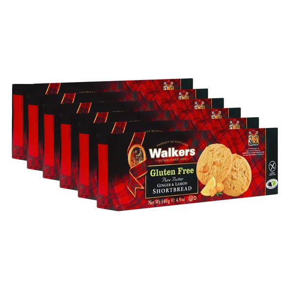 Walker's Shortbread Gluten Free Ginger & Lemon Cookies, Pure Butter Shortbread Cookies, 29.4 Oz (Pack of 6)