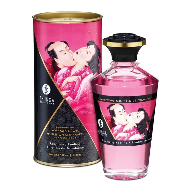 Shunga Warming Massage Oil, Raspberry, 3.5 Fluid Ounce