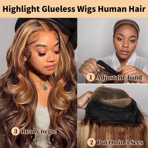 Wear and Go Glueless Wigs Human Hair Pre Plucked Pre Cut 5x5 HD Transparent Lace Closure Wigs Human Hair 180% Density P4/27 Highlight Ombre Body Wave Lace Front Wigs Human Hair 18 Inch