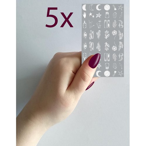 Nail Stickers Decals (5 Sheets) FLONZNAIL Simplistic Occult Witchcraft Symbols Nail Decor Transfer Vintage Styled Stickers