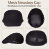 3 Pieces Mesh Newsboy Cap Mesh Breathable Summer Cap Adjustable Newsboy Beret Cap Cabbie Flat Cap (Khaki, Light Gray, Black)