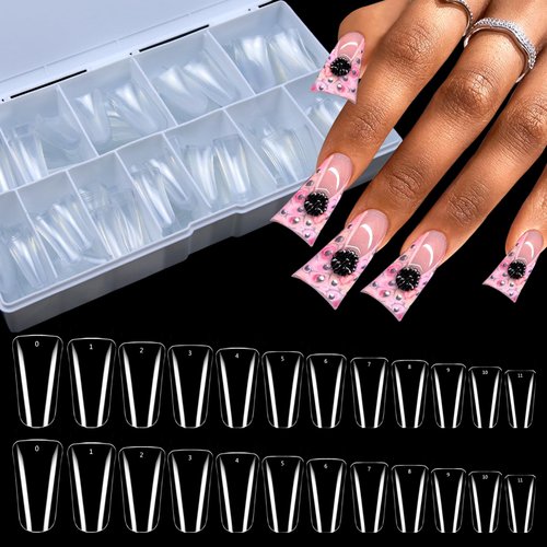 504PCS Duck Nail Tips Full Cover Duck Fan Flare Nail Tips 12 Sizes Duck Feet Styel French Fake Nail Extension Tips with Box