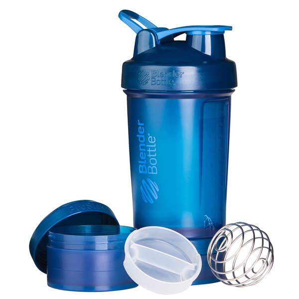 BlenderBottle Shaker Bottle with Pill Organizer and Storage for Protein Powder, ProStak System, 22-Ounce, Navy