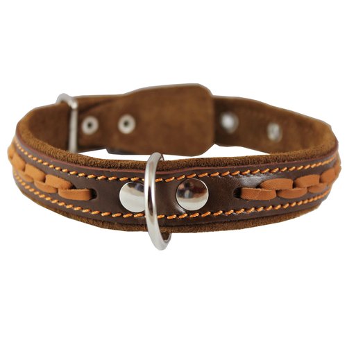 Brown Genuine Leather Braided Dog Collar, 1" Wide. Fits 14"-17" Neck.