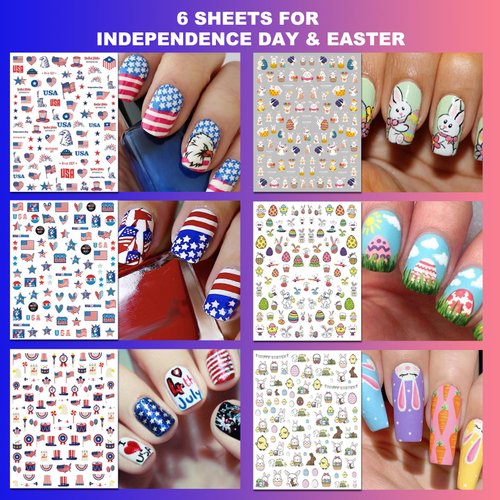 IDDFEVE 30 Sheets 8 Holiday Nail Art Stickers, Variety Pack All Season Nail Decals for All Year, Self-Adhesive Pegatinas Uñas 4th of July Halloween Fall Christmas Valentine St. Patrick's