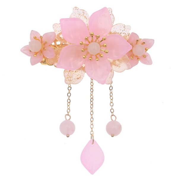 MIAO WU Chinese Style Handmade Flower Hair Clip, Women Ponytail Holder Long Tassel Hairpin Flower Headwear for Women Hanfu Kimono Cosplay Hair Accessories