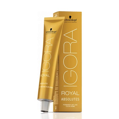 Igora Royal Absolutes 6-80 Dark Blonde Red Natural Permanent Anti-Age Hair Color Creme 60 grams, 100% White Hair Coverage and M Hair Designs Tint Brush Black (Bundle 2 items)
