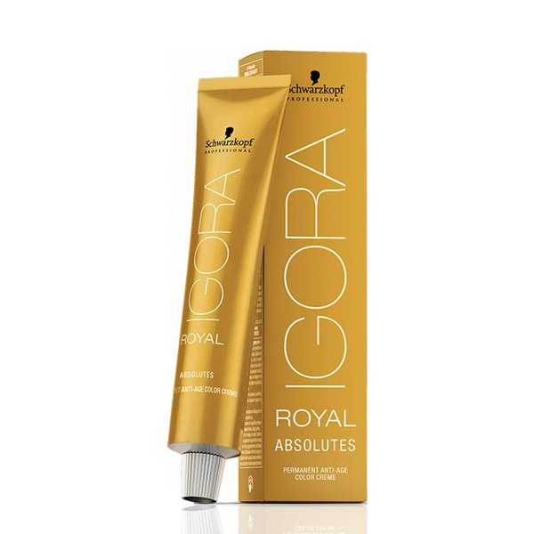 Igora Royal Absolutes 6-80 Dark Blonde Red Natural Permanent Anti-Age Hair Color Creme 60 grams, 100% White Hair Coverage and M Hair Designs Tint Brush Black (Bundle 2 items)