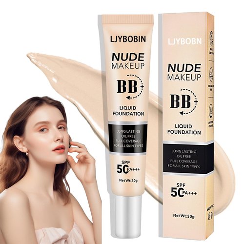 Hydrating BB Cream with SPF 50+ PA++++,Waterproof Flawless Concealer Full Coverage BB Cream for All Skin Types,Long Lasting Moisturizing Full Coverage Liquid Foundation for Men & Women（Ivory）