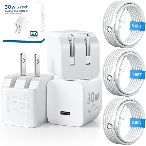 30W USB C iPhone 16 15 Charger 3X Fast Charging, 3 Pack Wall Charger for iPhone 16 15 Pro Max Charger Cord 6.6FT Fast Type C Charger Block for iPhone 16 15 Plus/15 Pro/15 Pro Max,iPad Pro/Air/Mini