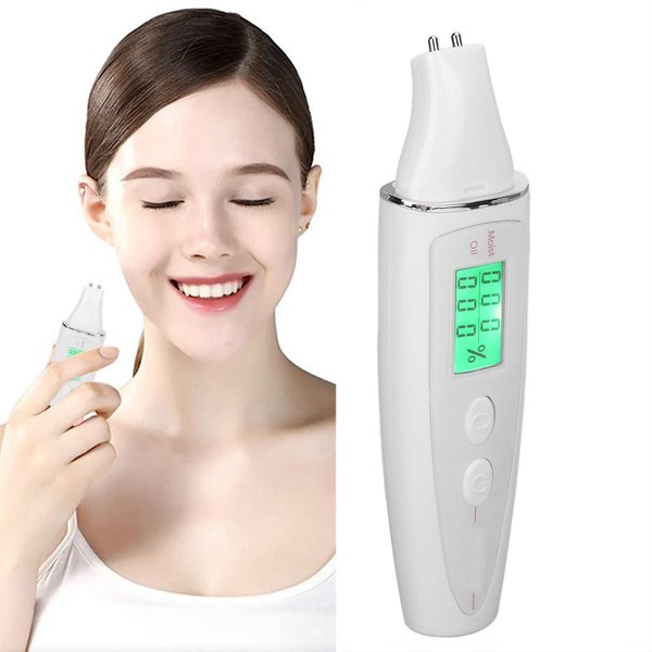 Skin Analyzer,Digital LCD Display Precision Skin Sensor Tester Facial Water Oil Analyzer Facial Sensor Tester Portable Precision Face Water Oil Tester for Home Salon(White)