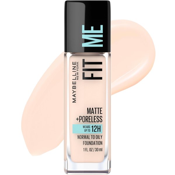 Maybelline New York Fit Me Matte Plus Pore Less Foundation, Fair Porcelain, 1 Fluid Ounce