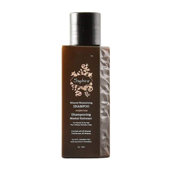Saphira Mineral Moisturizing Shampoo, Hydration and Shine for Dry, Damaged, Permed or Chemically Treated Hair and Scalp, Sulfate-Free, Paraben-Free, Vegan, Prevents Frizz and Split Ends, 3 Ounce