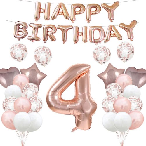 GLZLMM 4th Birthday Balloon 4th Birthday Decorations Rose Gold 4 Balloons Happy 4th Birthday Party Supplies Number 4 Foil Mylar Balloons Latex Balloon for Girls,Boys,Women,Men