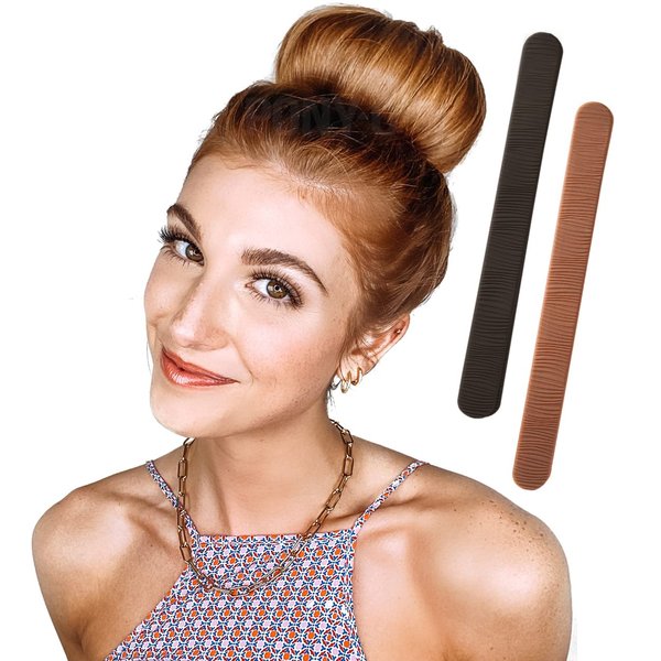 PONY-O Ponytail Holder BUN BARZ – 2 Pack Original Patented No Damage Donut Hair Bun Maker – Hair Bun Alternative Pony Tail Accessory for Easy Hair Styling, Ballet Buns – Black and Copper