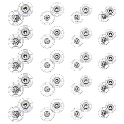 FINGERINSPIRE 40 PCS Clear Sew-On Snaps Buttons 4 Sizes Decorative Stainless Steel Snap Button with Hole Reusable Metal Snaps Fasteners Press Studs Buttons Plastic Embellishment for DIY Decoration