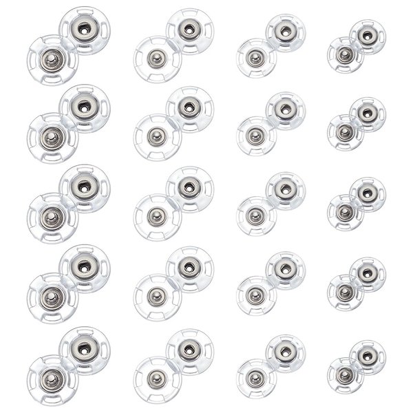 FINGERINSPIRE 40 PCS Clear Sew-On Snaps Buttons 4 Sizes Decorative Stainless Steel Snap Button with Hole Reusable Metal Snaps Fasteners Press Studs Buttons Plastic Embellishment for DIY Decoration