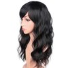 SYMEIW Black Wavy Wigs With Brown Highlights For Black Women Synthetic Black Hair Wigs Medium Long Black Wigs Heat Resistant Wigs Daily Use Wigs 16 Inches.(Black With Brown Highlights)
