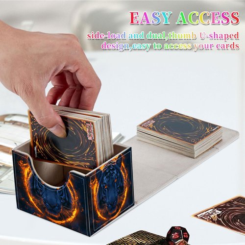 Qindaiwen Card Deck Box for MTG, Fits 100+ Single Sleeved Cards, PU Leather Trading Card Storage Box for TCG, CCG, MTG Cards, Strong Magnet Magic Gathering Deck Box, Flame Tiger