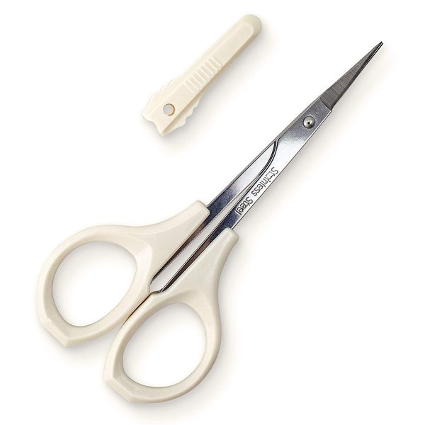 Humbee Eyebrow Scissors Self Care Tools Small Scissors for Facial, Nose, Eyebrow, Mustache, and Beard Hair Trimming & Grooming, Straight Edge, White Short Cap