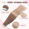 Hairro 12" 50g Tape in Hair Extensions Remy Human Hair #8T18P60 Dark Brown and Blonde Balayage Thin Long Straight Hair Seamless Skin Weft Invisible Double Sided Tape 20pc/pack +10 Tape Bonds