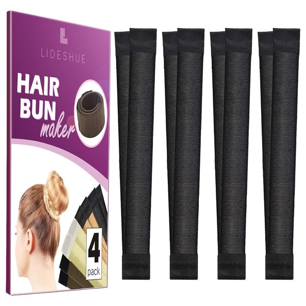 LIDESHUE 4 Pcs Hair Bun Maker, Hair Bun Maker For Women, Bun Donuts For Hair,Ballet Bun Maker-Easy Bun Hair Tool-Shaper Bun Hair Tool (Black)