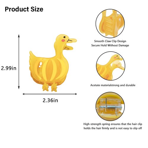 Urrykid Animal Hair Clip, Cute Duck Claw Clip - 2.95-inch Acetate Fiber and Alloy, Hair Clips for Women, Fun Hair Clips for Women