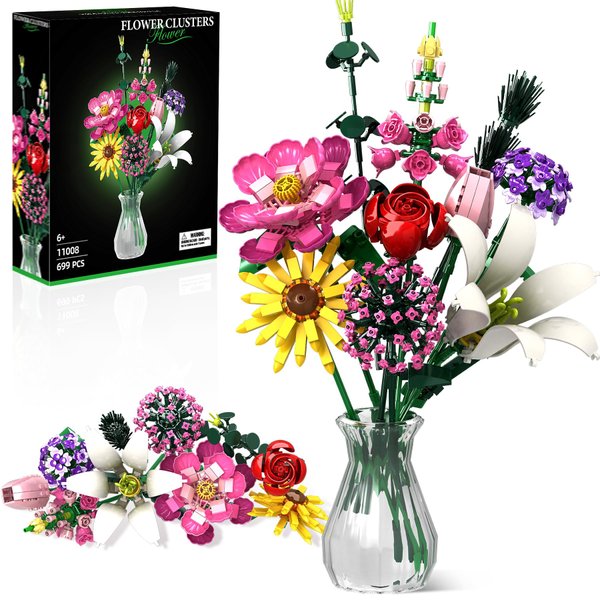 Utbttor Flowers Bouquet Building Set, Creative DIY Flower Botanical Collection Building Toys Home Office Creative Decoration, Valentine Day, Birthday, Christmas Ideal Gift for Kids, Adults - 699Pcs