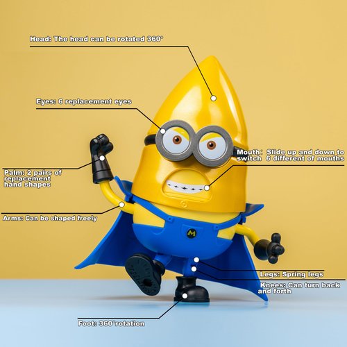 Minions Despicable Me 4 Toys,5.1 Inch Mega Gus Action Figures,6 Interchangeable Expressions and Rotatable Head Minion Model Kits，Gifts for Kids Ages 8 Years & Older