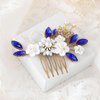 Jakawin Flower Bride Wedding Hair Comb Blue Crystal Bridal Hair Piece Bridal Hair Accessories for Women HC149 (Gold)