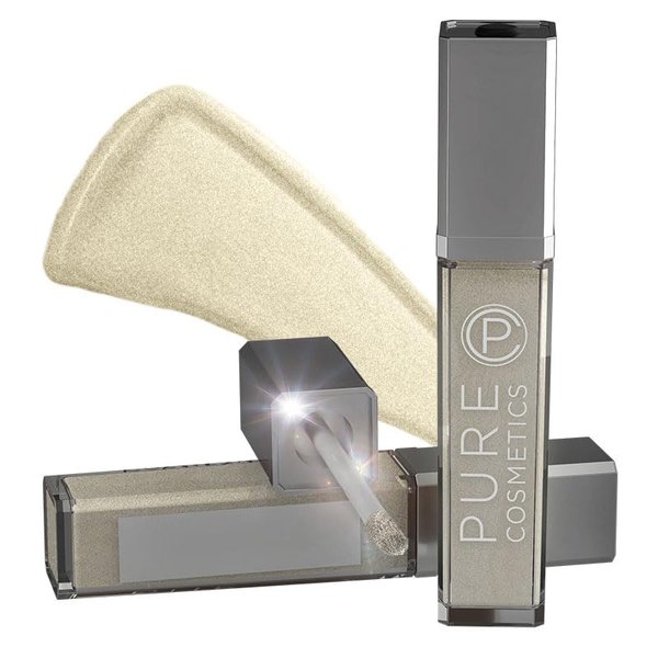 Pure Cosmetics Pure Illumination Lip Gloss with Light and Mirror - Hydrating, Non-Sticky Lanolin Lip Glosses in Push Button LED-Lit Lip Gloss Tube for Easy On-The-Go Application, Clear