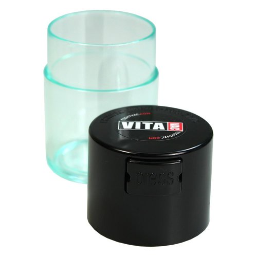 Vitavac - 5g to 20 grams Airtight Multi-Use Vacuum Seal Portable Storage Container for Dry Goods, Food, and Herbs - Black Cap & Clear Body