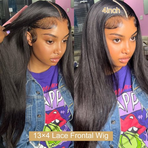 Straight Lace Front Wigs Human Hair 13X4 HD Transparent Lace Front Wigs Human Hair Pre Plucked 150% Density Brazilian Virgin Frontal Wigs Human Hair with Baby Hair for Women (26 Inch, Natural Black)
