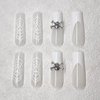 ROFIBUT Halloween Press on Nails Long Square Fake Nails Glossy White French Tip Coffin False Nails with Skull Charms Acrylic Nails Luxury White Spider Web Full Cover Glue on Nail for Women Girls 24Pcs