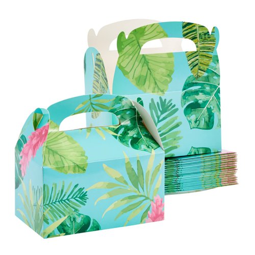 BLUE PANDA 24 Pack Luau Tropical Party Favor Boxes for Kids Birthday Decorations, Hawaiian Themed Gable Gift Box Set for Summer Pool Party, Floral Design (6 x 3 x 3 Inches)