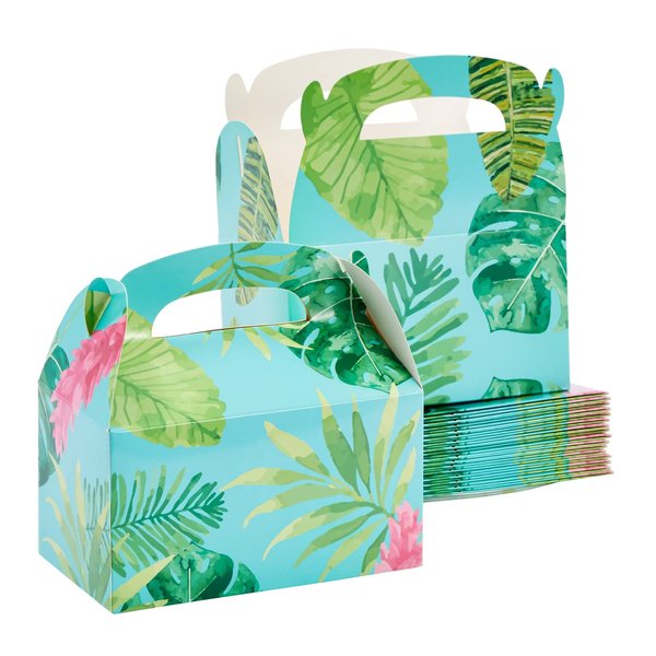 BLUE PANDA 24 Pack Luau Tropical Party Favor Boxes for Kids Birthday Decorations, Hawaiian Themed Gable Gift Box Set for Summer Pool Party, Floral Design (6 x 3 x 3 Inches)