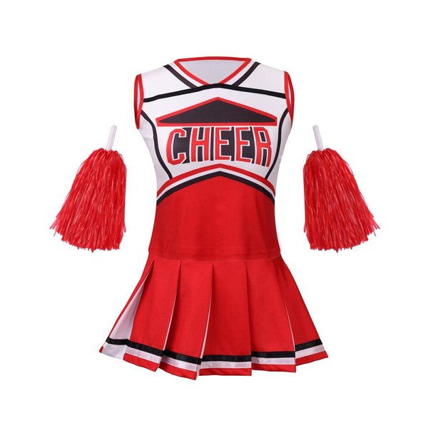 yolsun Cheerleader Costume for Girls Halloween Cute Uniform Outfit (130(6-7y), Red)