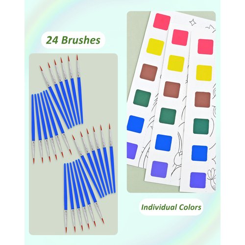 Vileafy Painting Kit for Kids Ages 4-8 Years Old, Paint Party Favors -Paint with Water Books for Toddlers -24PCS Pocket Watercolor Painting Bookmarks(24 Cards+24 Brushes)
