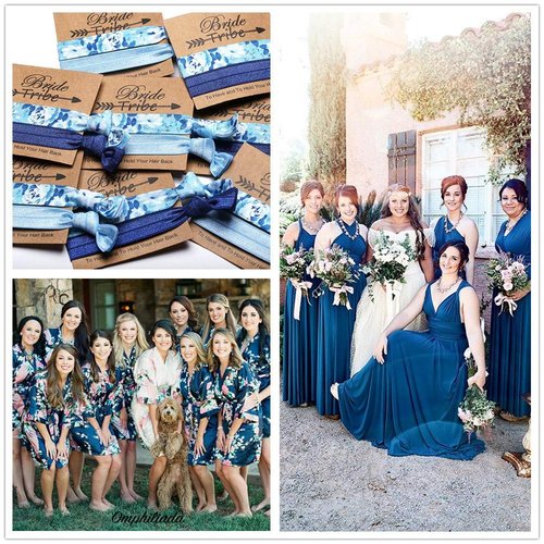 Bachelorette Party Favor Hair Tie for Bride and Bridesmaid Gifts for Bridal Shower or Bridesmaid Proposal (Navy Blue 6 Packs)