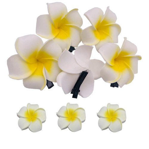 12Pcs 2.4inch Hawaiian Plumeria Flower Foam Hair Clip Bohemia Style Beach Flower Hairpin Barrette for Wedding Party Beach Vacation