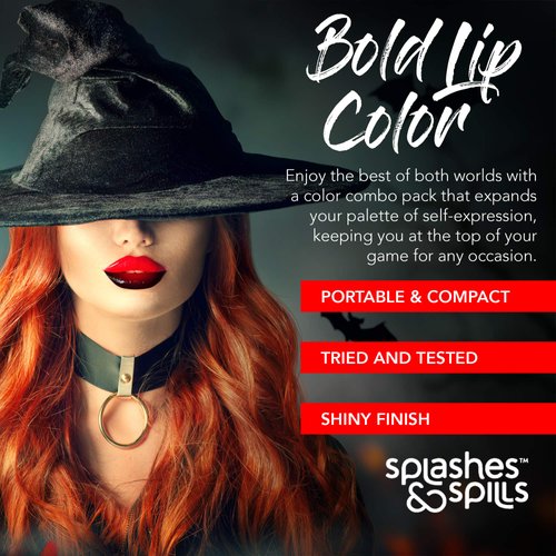 Luxurious Black Lip Gloss - Vibrant Color with Full Coverage and Shiny Finish, Moisturizing Formula Nourishes Lips - 2 Pack - by Splashes & Spills