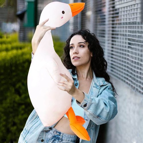 Goose Plush Toy Cute Duck Plushie Hugging Plush Pillow Duck Stuffed Animal for Kids and Friends (White Round Eyes,25.6'')