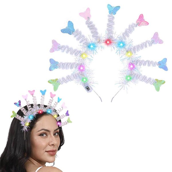 Barode Light Up Headband Butterfly LED Hair Hoop Monarch Luminous Headpiece Crown Party Christmas Costume for Women and Girls (Colors E)