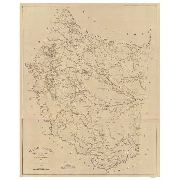 Sumter District South Carolina 1825 - County Wall Map - Homeowner names - Mills Atlas - RSY - Old Map Reprint
