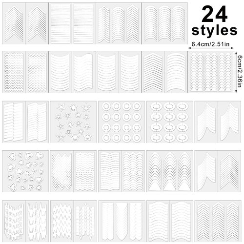YUXIANLB 24 Sheets French Manicure Nail Stickers, 24 Designs French Tip Nail Guides Stickers, Self-Adhesive Nail Decals Manicure Kits for DIY Decorations for Nail Art Decoration Stencil Tools