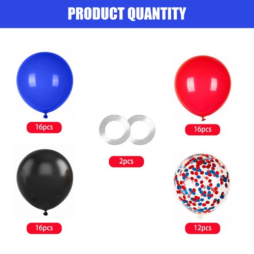 60PCS Blue Red and Black Balloons,Blue Red and Black Balloon Arch Kit Red Black and Blue Birthday Decorations,Suitable for Hero Party Birthday Shower Graduation Party Decorations
