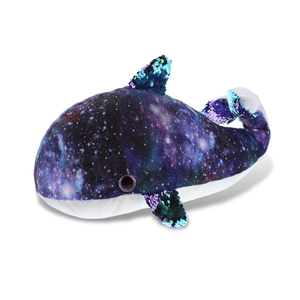 DolliBu Whale Space Flip Sequin Plush 13 Inch, Flipping Reversible Sequins Huggable Stuffed Animal, Colorful Nautical Galaxy-Theme Whale Plush Toy for Boys & Girls