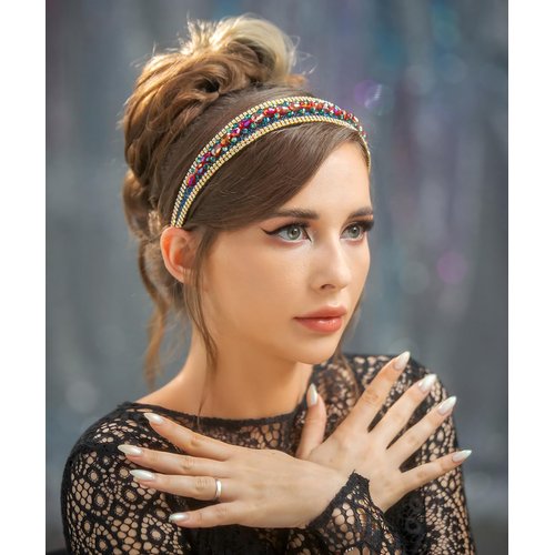 deladola Red Rhinestone Headband Beaded Hairband Prom Party Ceremony Banquet Hair Accessory for Women