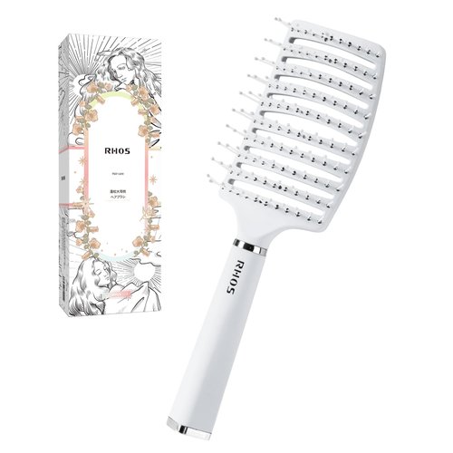 RHOS Curved Vented Hair Brush for Faster Blow Drying/Styling,Paddle Vented Hair Brush for Women&Men-Styling Hair Brush for Curly,Thick,Bangs,Wet and Dry Hair(1 Pack-White)